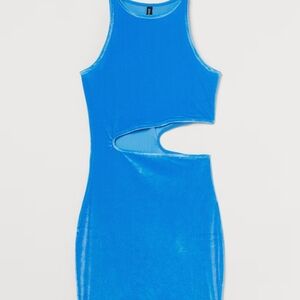H&M Velour Bodycon Dress size Large Blue Bright